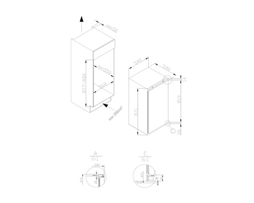 Maatschets van een keukenkast met alle maatvoeringen