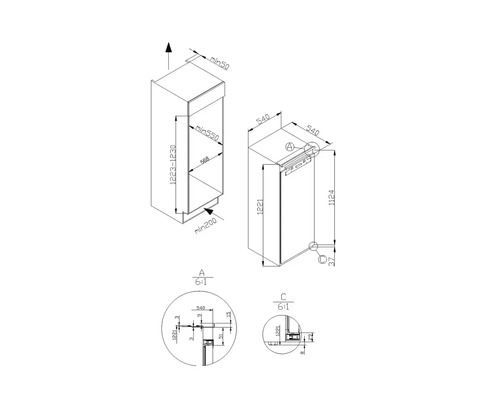 Technische tekening van een hangkast met maatvoering