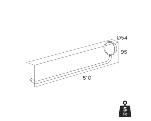 Technische tekening van een handdoekhouder met afmetingen