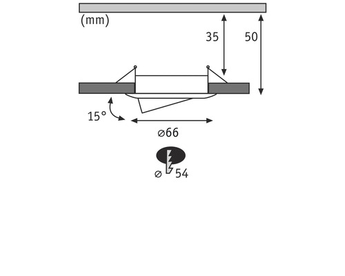 Technische tekening van een lamp met afmetingen in millimeters