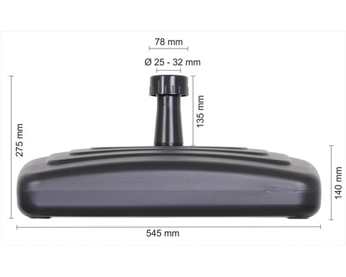 Afbeelding van een parasolvoet met afmetingen