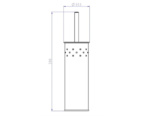 Technische tekening van een toiletborstelhouder met de afmetingen 103 mm diameter en 390 mm hoogte.