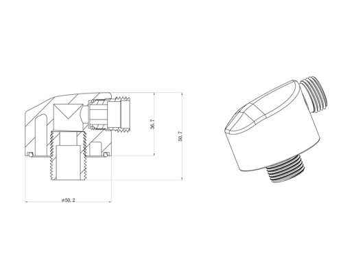Technische tekening van een onderdeel met schroefdraad en afmetingen