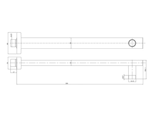 Technische tekening van een muuruitloop met afmetingen