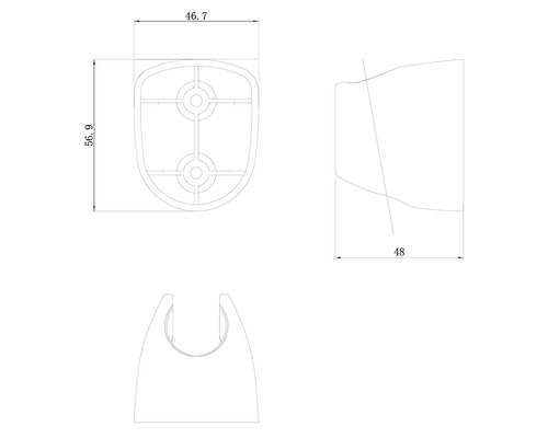 Technische tekening van een douchekophouder met maatvoering