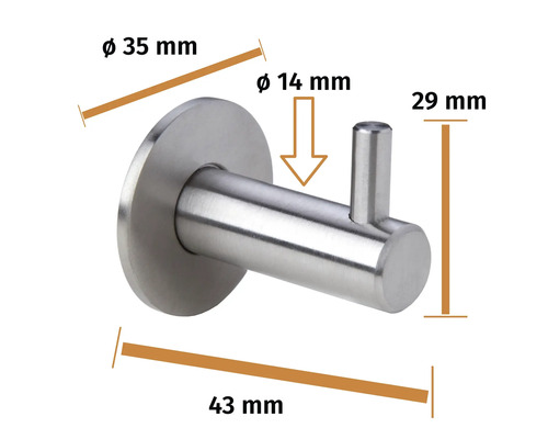 Roestvrijstalen kledinghaak met afmetingen