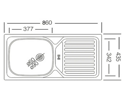 Afmetingen spoelbak met afdruiprek: 860 x 435 mm