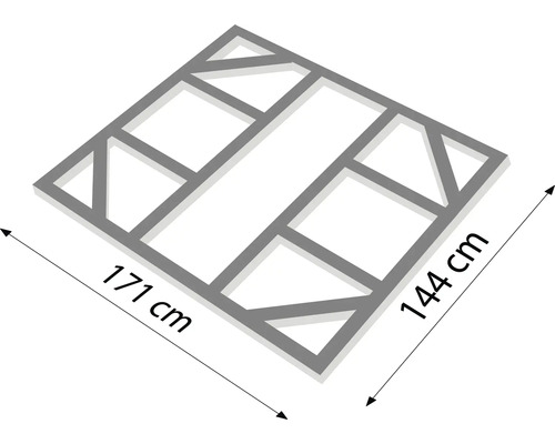 Afbeelding van een houten kamerschermconstructie met afmetingen van 171 cm bij 144 cm.
