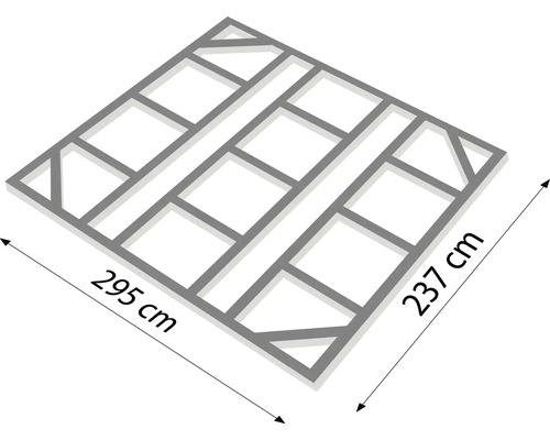 Illustratie van een terrasframe met afmetingen van 295 cm en 237 cm.
