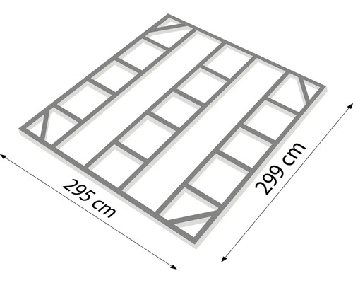 Dakconstructie met afmetingen 295 bij 299 centimeter