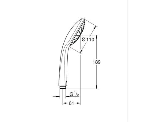 Technische tekening van een douchekop met afmetingen