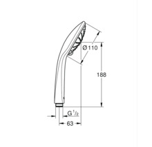 Technische tekening van een handdouche met afmetingen
