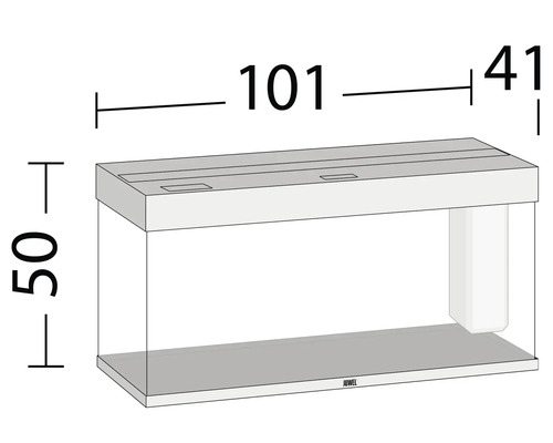Tekening van een aquarium met afmetingen