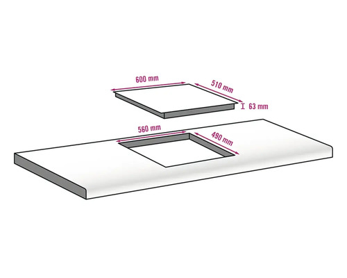Afmetingen voor kookplaat en werkblad in millimeters