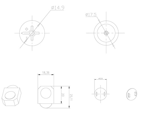 Technische tekening van een meubelroldetail met maatvoering
