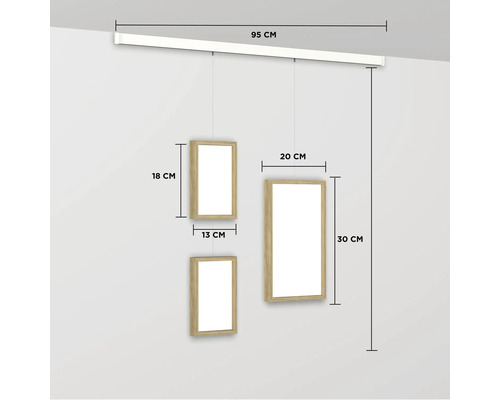 Hangend fotolijstsysteem met drie lijsten en afmetingen