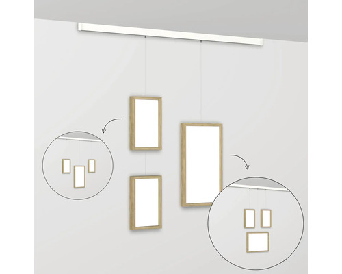 Fotoophangsysteem met meerdere frames die aan de muur hangen