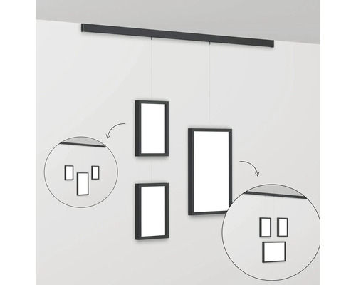 Ophangsysteem voor fotolijsten met meerdere lijsten in verschillende maten