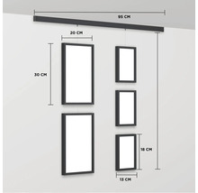 Fotogalerij met rail voor wandmontage en meerdere fotolijsten in verschillende formaten