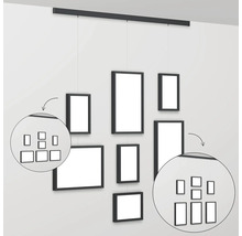 Hangende fotolijsten met railsysteem voor wanddecoratie