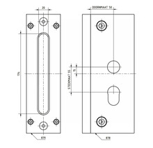 Technische tekening van deurbeslag met maatvoering