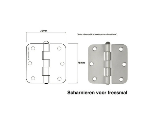 Deurscharnier met afmetingen voor freesbewerkingen