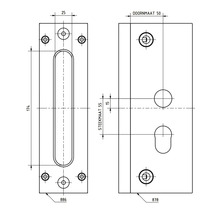 Technische tekening van een deurkrukstel met maatvoering