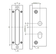 Technische tekening van een deurbeslag met maatvoering.
