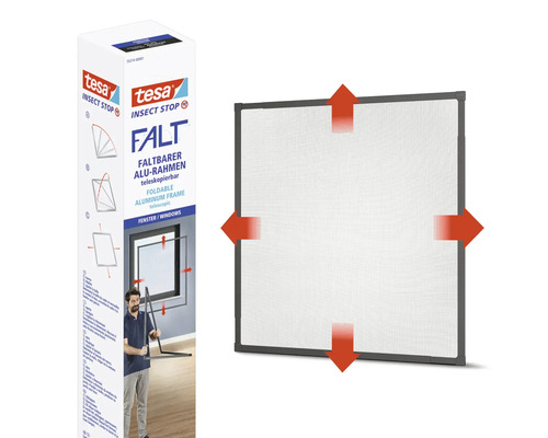 Tesa insectenhor, opvouwbaar aluminium frame voor ramen, verpakking en product