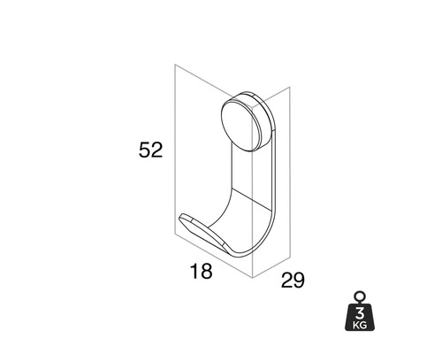Technische tekening van een kledinghaak met maatvoering