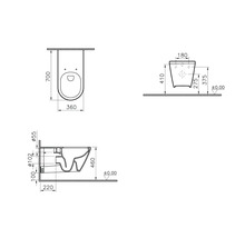 Technische tekening van een wandcloset met afmetingen