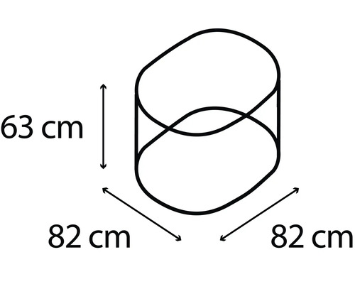 Maatschets van het product met een hoogte van 63 centimeter en een breedte van 82 centimeter.