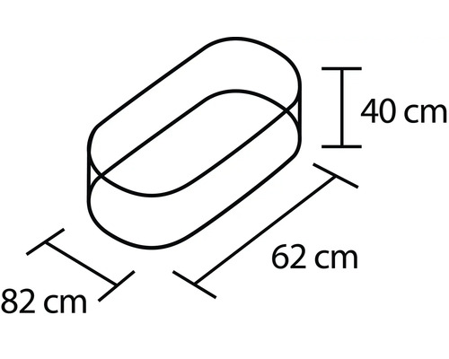 Technische tekening van een ovale badkamerspiegel met de afmetingen 40, 62 en 82 centimeter