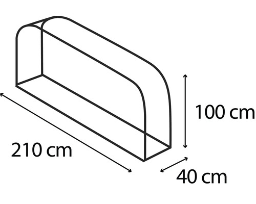 Afbeelding van een plantenkas met de afmetingen 210 cm lengte, 100 cm hoogte en 40 cm breedte