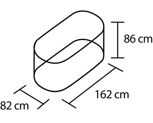 Afmetingen van een kruk: 86 cm hoog, 162 cm lang, 82 cm breed.