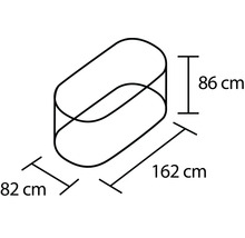 Technische tekening van een badkamerradiator met de afmetingen 86 cm hoogte, 162 cm lengte en 82 cm breedte.