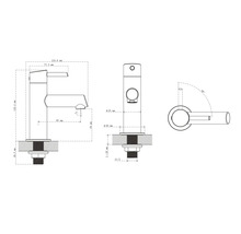 Technische tekening van een kraan met afmetingen