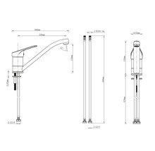 Technische tekening van een kraan met afmetingen