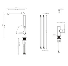 Technische tekening van een kraan met afmetingen