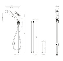 Technische tekening van een keukenkraan met afmetingen