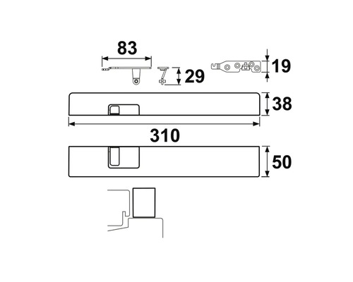 Technische tekening met afmetingen