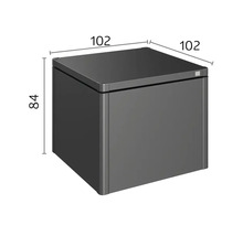 Afmetingen van een grijze toiletpapiercontainer: 84 x 102 x 102 centimeter