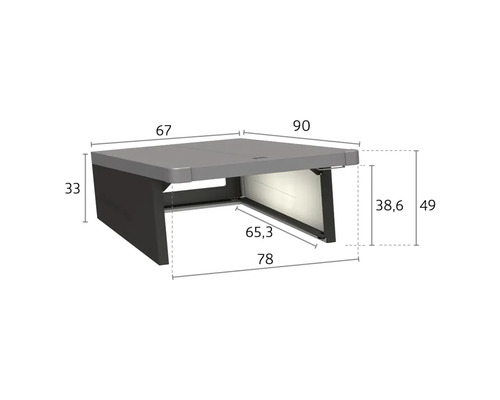 Afbeelding van een tuintafel met maataanduidingen