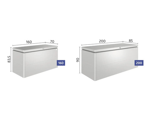 Afbeelding van twee opbergboxen met maatvoering
