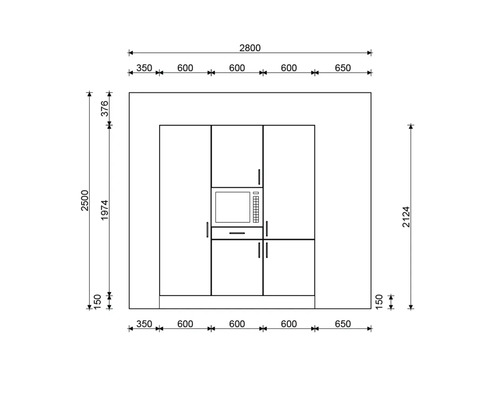 Plattegrond van een keuken met afmetingen