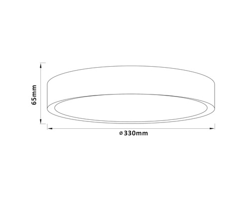 Technische tekening van een plafondlamp met afmetingen van 330 mm diameter en 65 mm hoogte.