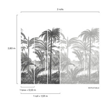 Behang met palmmotief en maataanduidingen