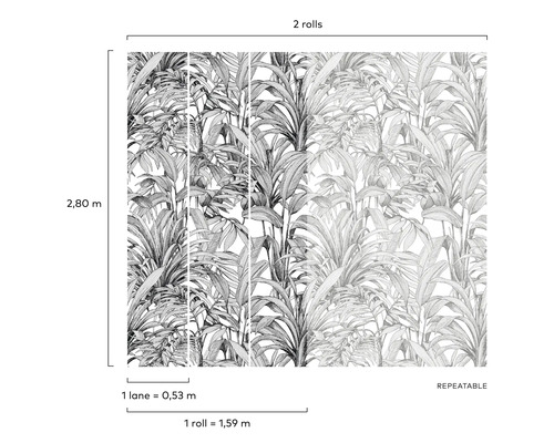 Behang met plantenpatroon, herhaalbaar, 2,80 meter hoog, 1,59 meter rollengte
