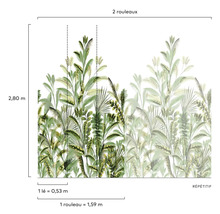 Afbeelding van de afmetingen van een fotobehang met plantenmotieven.