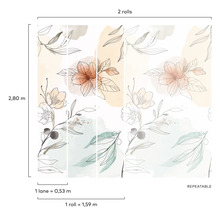Behang met bloemmotief, bestaande uit twee rollen